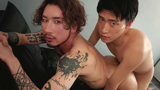 One guy definitely stands out in our Japanboyz stable as the most daring, edgy, and, yes absolutely WILD. WIth his split tongue, big crop of tattoos, shock of curly hair and pierced cock